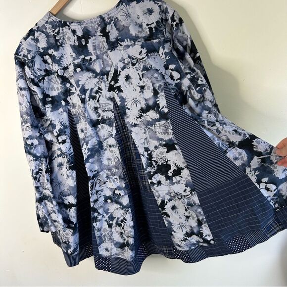 Textile hARvesT Floral Mixed Media Recycle Fabric Button-Up Shirt Large - Picture 6 of 7